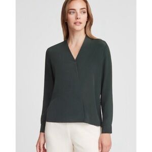CUYANA Silk Wrap Blouse in Emerald Green